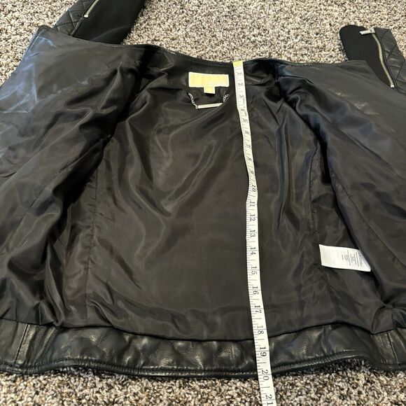 Michael Kors Lamb Leather Biker Jacket Small Black Zip Front Pockets Quilted - Picture 8 of 10